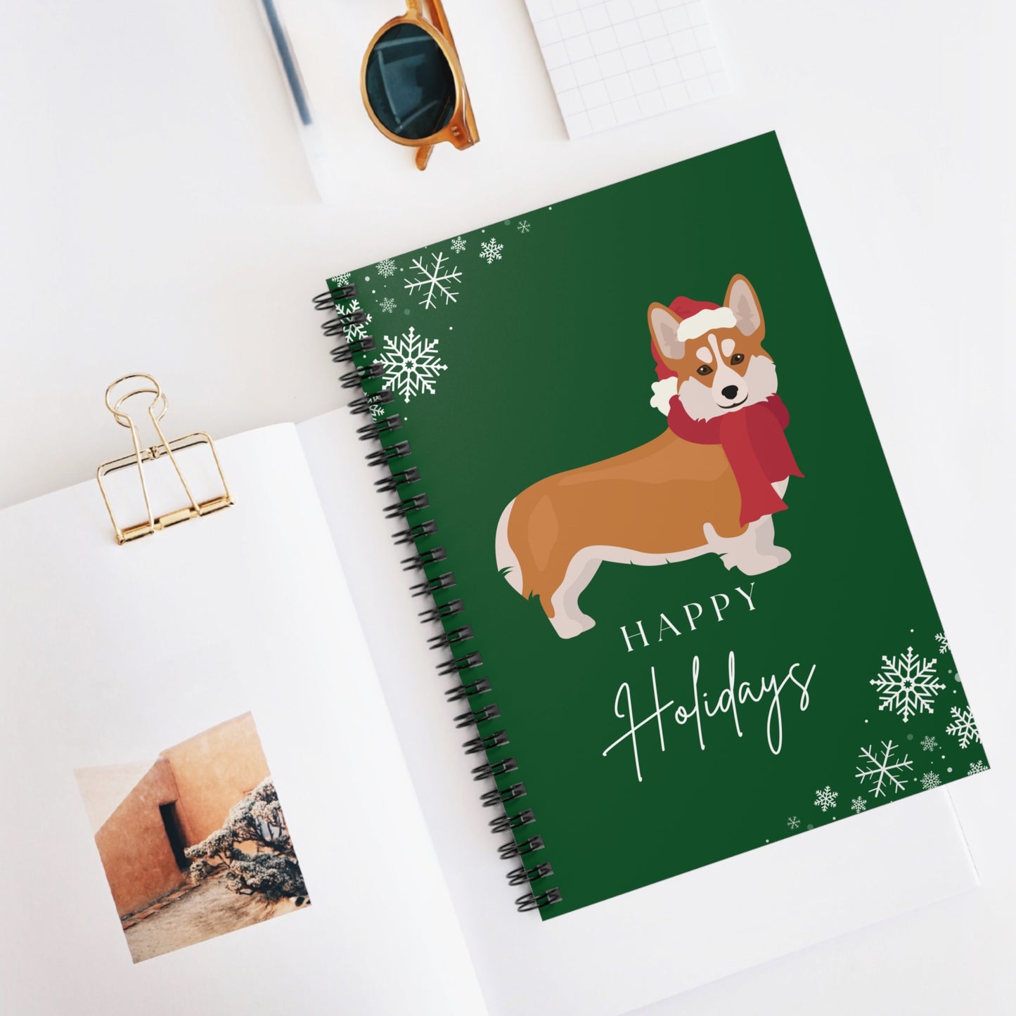 Happy Holidays Pembroke Welsh Corgi College Ruled Spiral Notebook