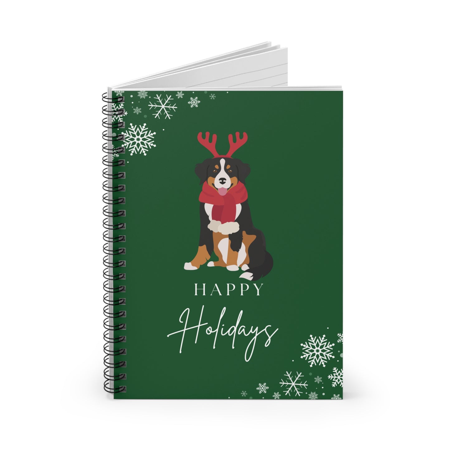 Happy Holidays Bernese Mountain Dog College Ruled Spiral Notebook