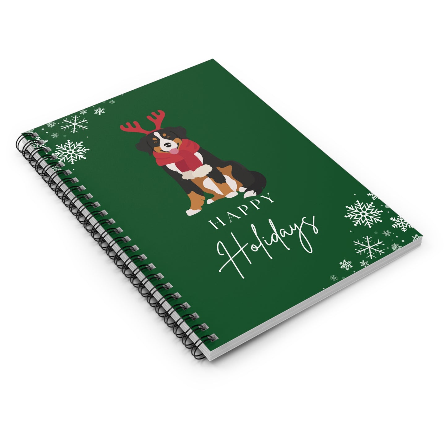 Happy Holidays Bernese Mountain Dog College Ruled Spiral Notebook