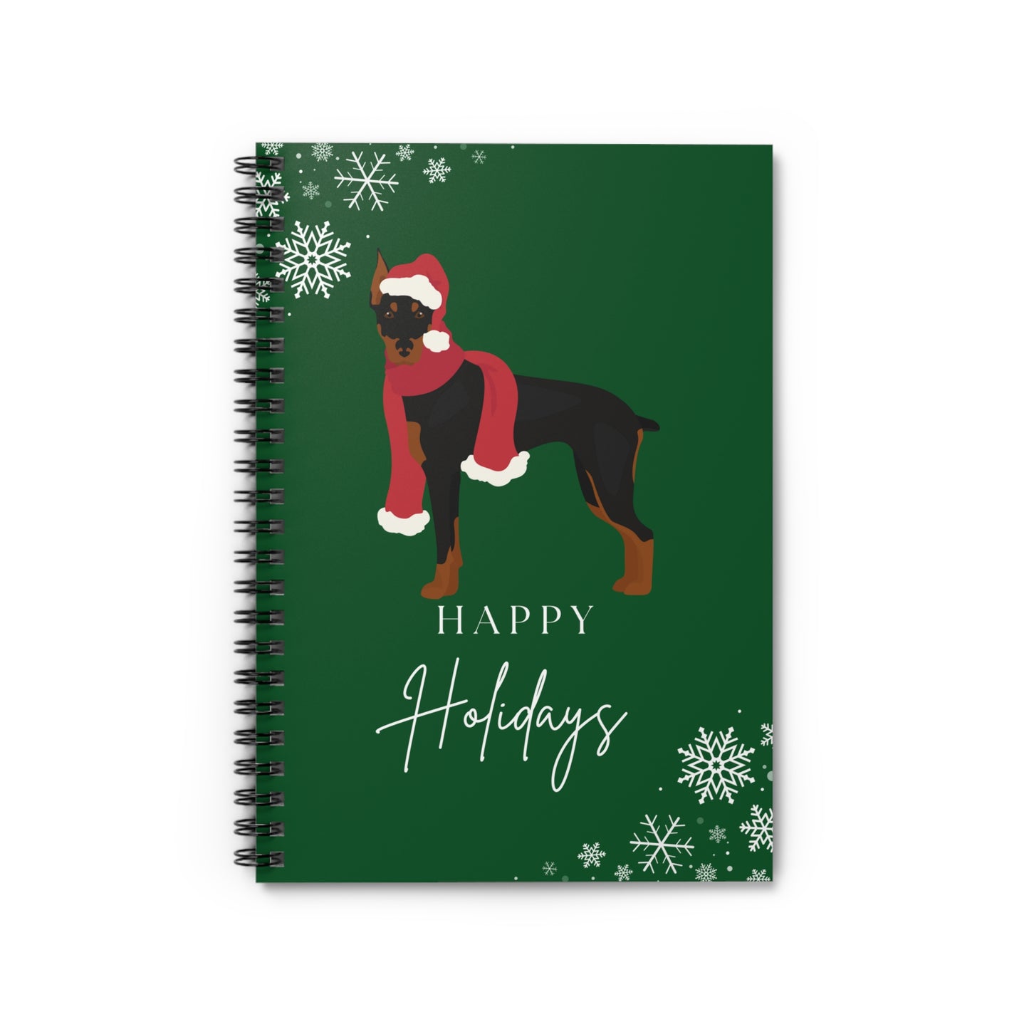 Happy Holidays Doberman Pinscher College Ruled Spiral Notebook